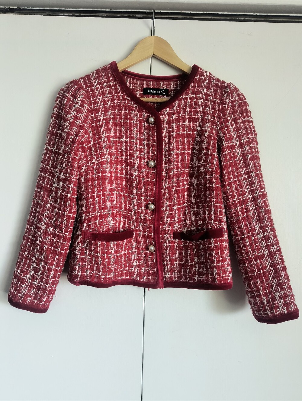 Allegra K Red Tweed Blazer Jacket XS